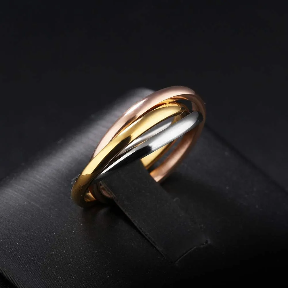 Women's Stainless Steel Gold Silver Rose Triple Band Interlocked Rolling Ring