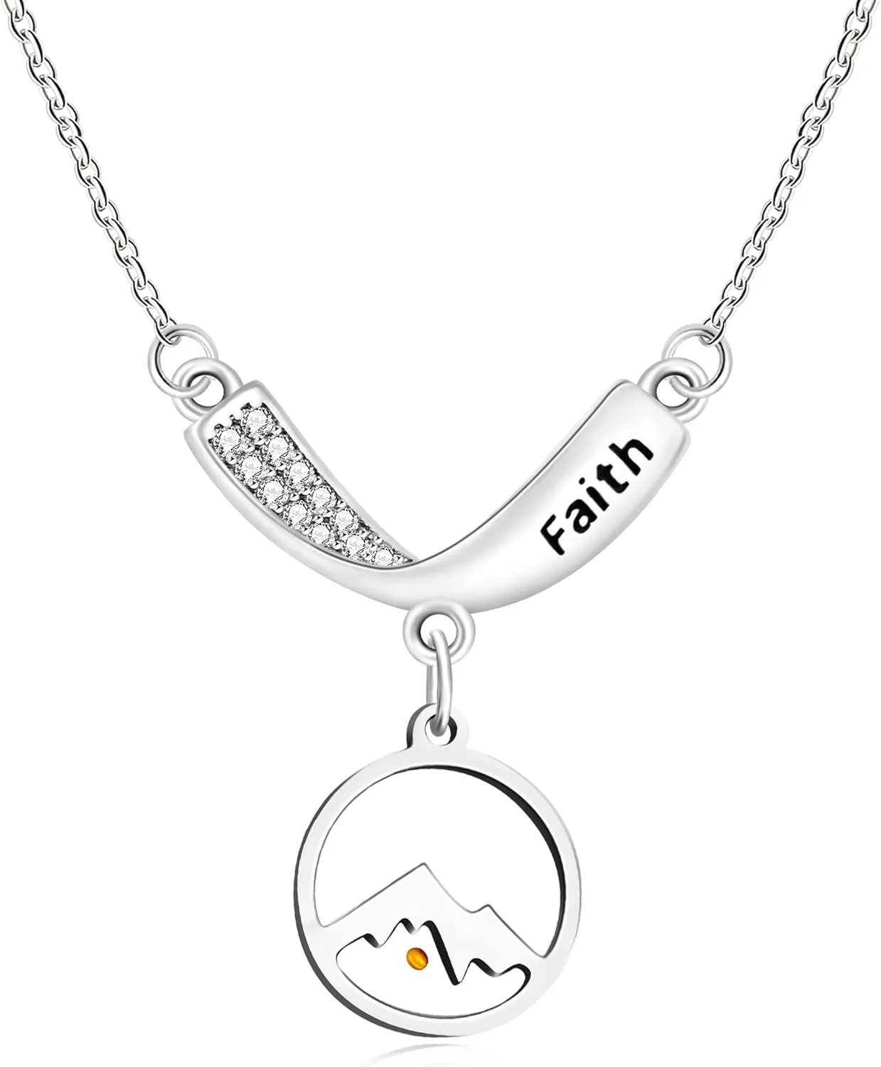 Women's V-Shaped Faith Mountain Necklace Mustard Seed Pendant Jewelry Dazzling Crystal Inspired Gift Woman Clavicle Chain Christian Religious Pendant Necklace