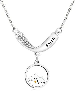 Women's V-Shaped Faith Mountain Necklace Mustard Seed Pendant Jewelry Dazzling Crystal Inspired Gift Woman Clavicle Chain Christian Religious Pendant Necklace