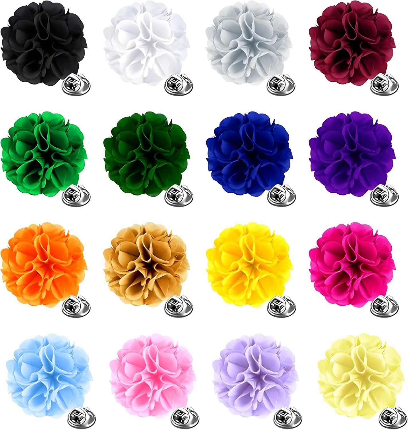 Yadiana 16 Pcs Lapel Flower Pins for Men Suit, Handmade Satin Boutonniere Pins Gentleman Women Flower Brooch Pins Set with Gift Box for Wedding Groom Tuxedo Clothes Accessories (4cm)