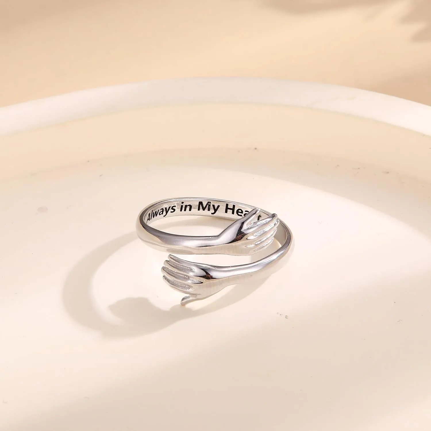 YADOCA 925 Sterling Silver Hug Ring for Women Men Adjustable Hugging Hands Open Love Promise Friendship Wedding Ring