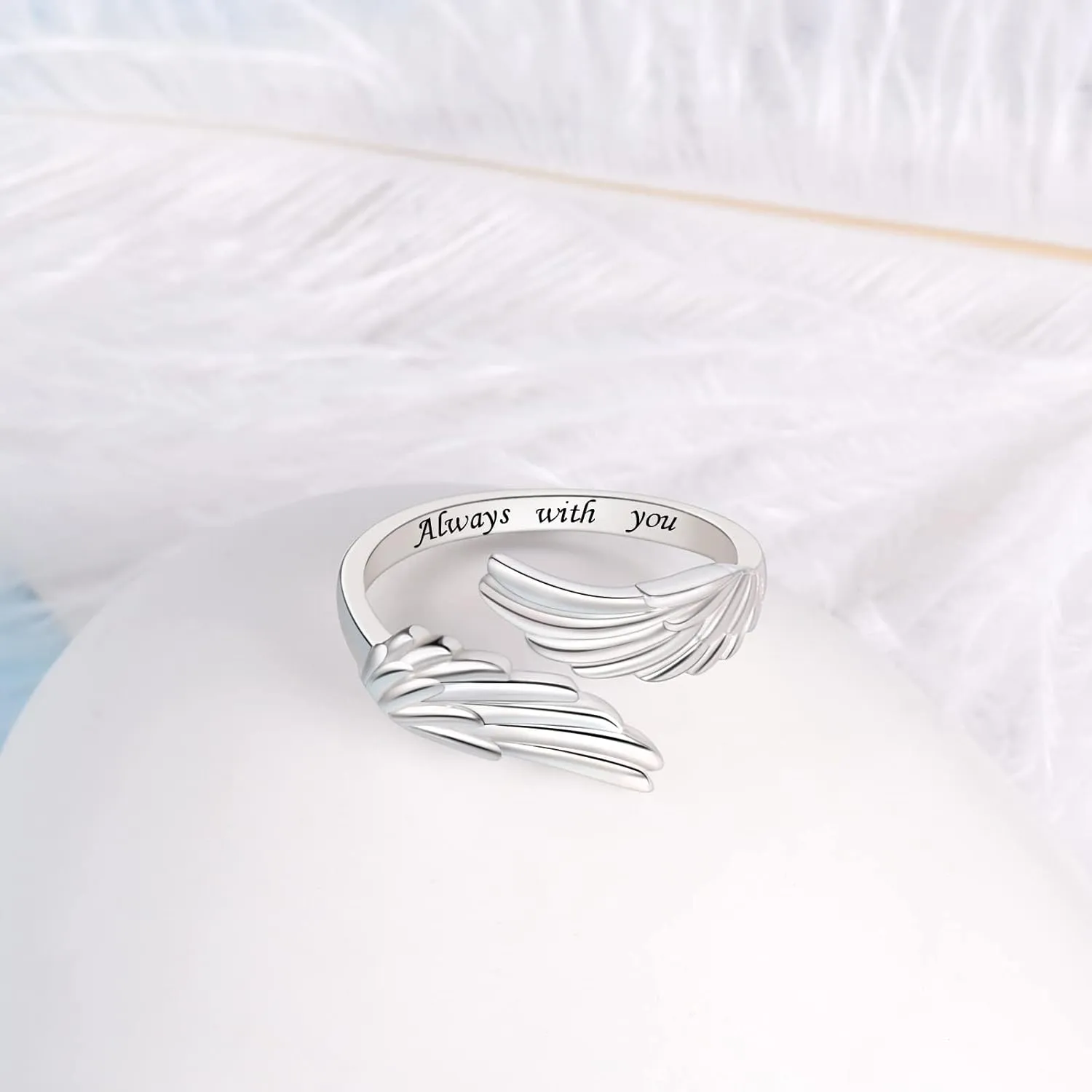 YLT 925 Sterling Silver Feather Angel Wings Ring Adjustable Dainty Wrap Open Thumb Rings for Women