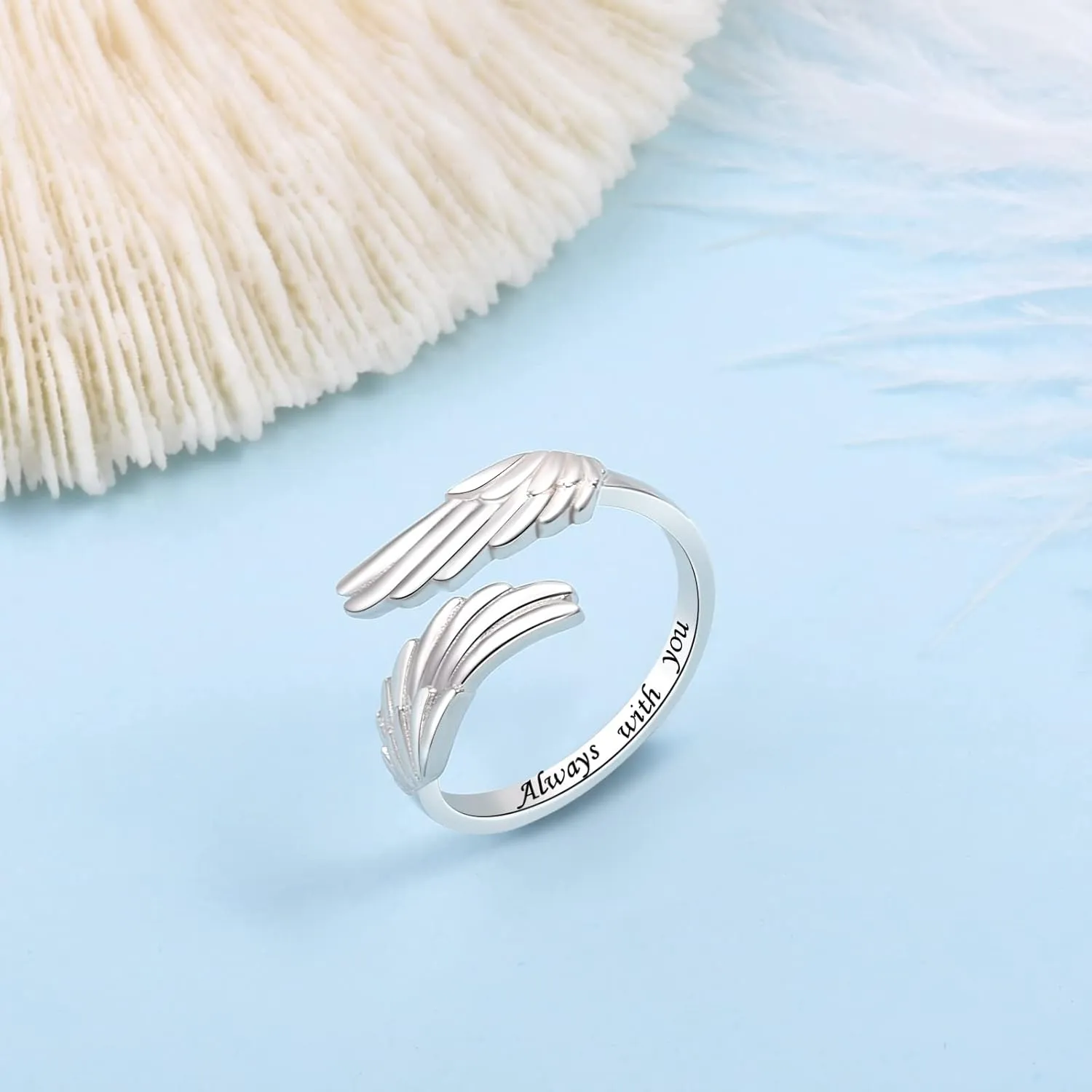 YLT 925 Sterling Silver Feather Angel Wings Ring Adjustable Dainty Wrap Open Thumb Rings for Women