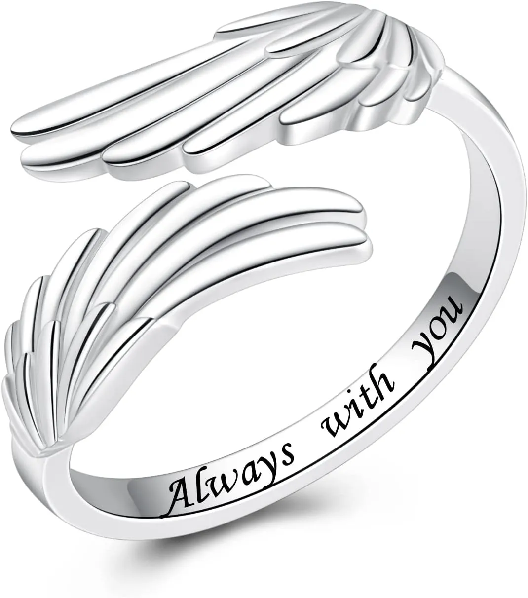 YLT 925 Sterling Silver Feather Angel Wings Ring Adjustable Dainty Wrap Open Thumb Rings for Women