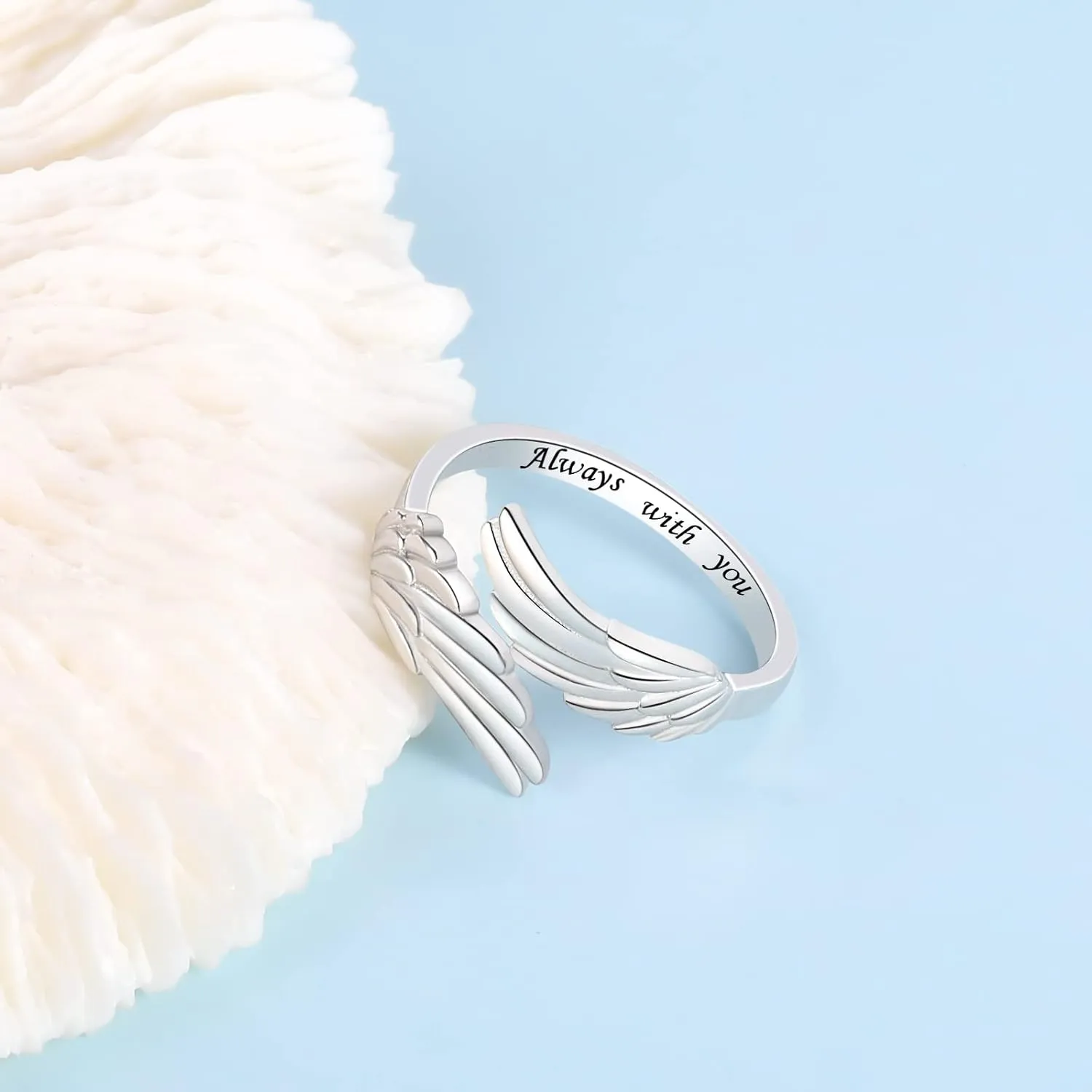 YLT 925 Sterling Silver Feather Angel Wings Ring Adjustable Dainty Wrap Open Thumb Rings for Women
