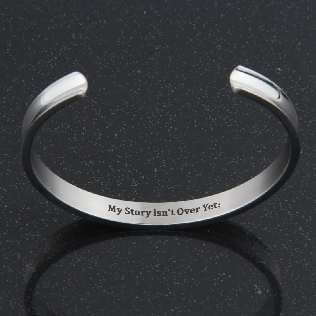 Zuo Bao Handstamped Inspirational Message Hair Tie Bracelet Stainless Steel Grooved Cuff Bangle for Women Girls