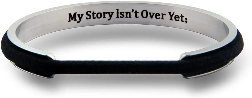 Zuo Bao Handstamped Inspirational Message Hair Tie Bracelet Stainless Steel Grooved Cuff Bangle for Women Girls